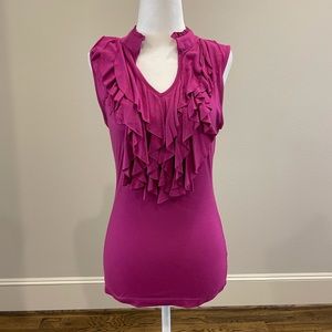 Modal violet sleeveless ruffled neck top